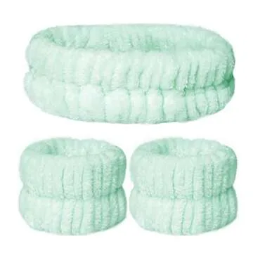 mifengda Hairband, 12 Pieces Soft Microfiber Spa Facial Headband Women Makeup Headband, Wrist Washband for Washing Face Shower Makeup Bath (Pink, White, Green, Purple)