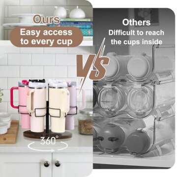 FOTN Water Bottle Organizer for Stanley Cup 40 oz Tumbler with Handle, Rotatable Stanley Cup Storage Holder for Kitchen Cabinet, Durable Carbon Steel Mug Organizer for Owala 40 oz