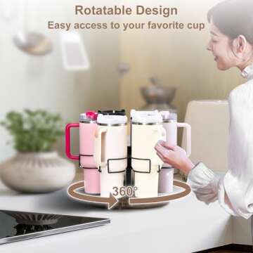 FOTN Water Bottle Organizer for Stanley Cup 40 oz Tumbler with Handle, Rotatable Stanley Cup Storage Holder for Kitchen Cabinet, Durable Carbon Steel Mug Organizer for Owala 40 oz