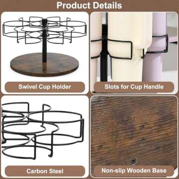 FOTN Water Bottle Organizer for Stanley Cup 40 oz Tumbler with Handle, Rotatable Stanley Cup Storage Holder for Kitchen Cabinet, Durable Carbon Steel Mug Organizer for Owala 40 oz