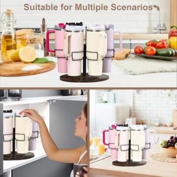 FOTN Water Bottle Organizer for Stanley Cup 40 oz Tumbler with Handle, Rotatable Stanley Cup Storage Holder for Kitchen Cabinet, Durable Carbon Steel Mug Organizer for Owala 40 oz