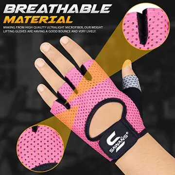 Workout Gloves for Men and Women Weight Lifting Gloves Gym Fitness Exercise Cycling Pull ups Microfiber Lightweight Breathable Non-Slip Silicone Padded Palm Grip Protection (Pink, Small)