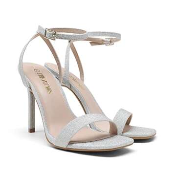 DREAM PAIRS Silver Glitter Heels Women?s High Stilettos Sexy Open Toe Dress Shoes Ankle Strappy Wedd...