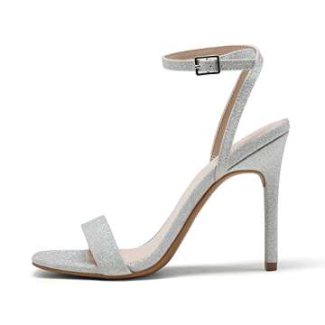 DREAM PAIRS Silver Glitter Heels Women?s High Stilettos Sexy Open Toe Dress Shoes Ankle Strappy Wedding Party Club Dance Pumps Sandals Size 7.5 US SDHS2214W