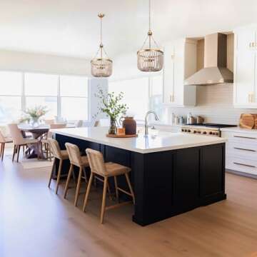 GEPOW Antique Gold Chandelier, Coastal Wood Bead Chandelier, 4-Light Boho Dining Room Hanging Fixture for Kitchen, Foyer and Bedroom