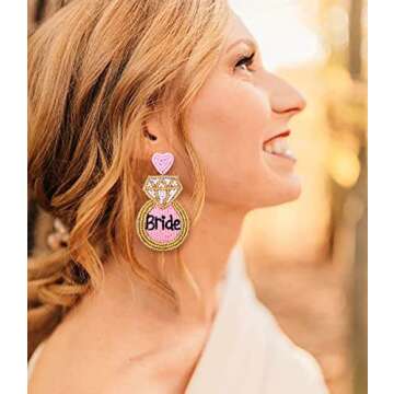 XOCARTIGE Wedding Earrings Beaded Bridal Earrings for Women Diamond Ring Team Bride Drop Dangle Earr...