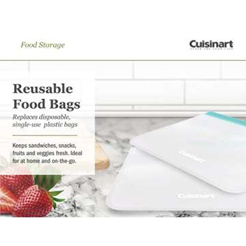 Cuisinart Reusable Food Storage Bags, 12 Pack Turquoise - Resealable Bags for Food, Leftovers, & Sna...