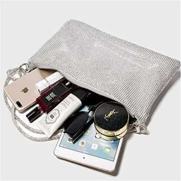 Rhinestone Purse for Women, Chic Evening Bag, Sparkle Metallic Diamond Clutch for Wedding Party Club Prom Cocktail Engagement