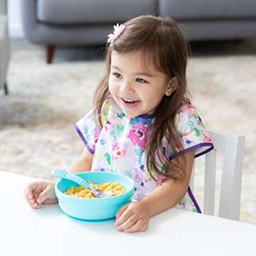 Bumkins Short Sleeve Bib for Girl or Boy, Toddler and Kids for 1-3 Years, Large Size, Essential Must Have for Junior Children, Eating, Mess Saving Soft Fabric Apron for Play, Watercolors Floral