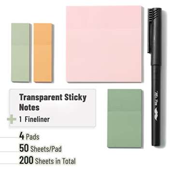 Mr. Pen- Pastel Transparent Sticky Notes, 200 pcs, Bible Sticky Notes, Translucent Sticky Notes, Pla...