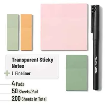 Mr. Pen- Pastel Transparent Sticky Notes, 200 pcs, Bible Sticky Notes, Translucent Sticky Notes, Pla...