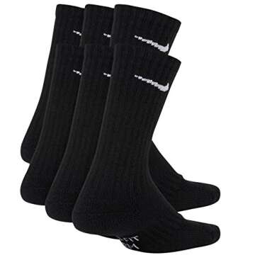 Nike Kids' Everyday Cushion Crew Socks (6 Pairs), Black/White, Small