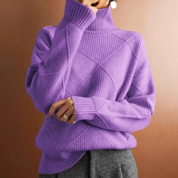 TIAFORD Fall Oversized Turtleneck Sweater for Women Pullover Cable Knit Long Sleeve Winter Chunky Knitted Sweater