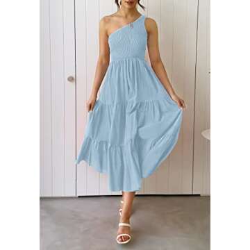 ZESICA Women's 2025 Bohemian Summer Floral Print One Shoulder Sleeveless Smocked Ruffle Tiered Beach...