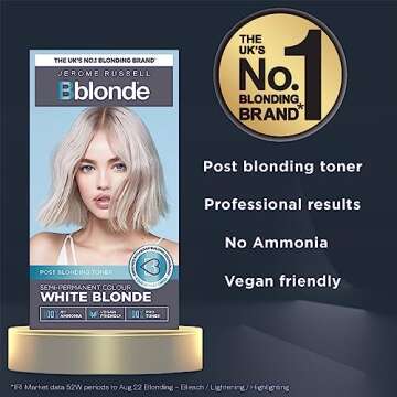 Jerome Russell Bblonde White Blonde Post Blonding Toner - Semi Permanent Hair Dye Kit for Pre Lighte...
