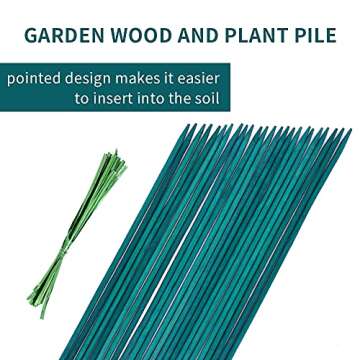 POLIUMB Green Plant Stakes Garden Wood Plant Support Stakes, Sturdy Wooden Floral Bamboo Sticks, Gar...