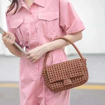 Angryapple Women Vegan Leather Hand-woven Handbag: Fashion Candy Color Shoulder, Underarm Crossbody ...