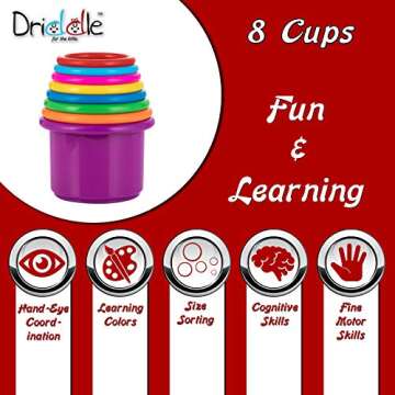 Driddle Colorful Stacking & Nesting Cups - 8 Cups Fun Color Learning Toy - Great Bath & Beach Toy fo...