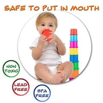 Driddle Colorful Stacking & Nesting Cups - 8 Cups Fun Color Learning Toy - Great Bath & Beach Toy for Baby Toddler & Kids - Preschool Game