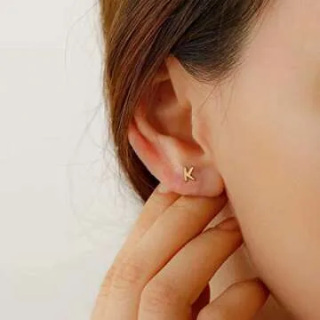 Sterling Silver Stud Earrings for Women, 925 Sterling Silver Gold Stud Earrings Letter L Initial Hypoallergenic Earrings for Women Jewelry Earrings for Women, Mother's Day Valentines Gifts