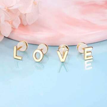 Sterling Silver Stud Earrings for Women, 925 Sterling Silver Gold Stud Earrings Letter L Initial Hypoallergenic Earrings for Women Jewelry Earrings for Women, Mother's Day Valentines Gifts