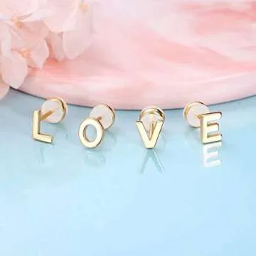 Sterling Silver Stud Earrings for Women, 925 Sterling Silver Gold Stud Earrings Letter L Initial Hypoallergenic Earrings for Women Jewelry Earrings for Women, Mother's Day Valentines Gifts