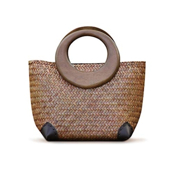 QTKJ Hand-woven Womens Straw Boho Handbag Bag for Women, Summer Beach Rattan Tote Travel Bag with Wo...