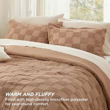 Bedsure King Size Comforter Set Taupe, Boho Tufted Bed Set, Checkered Farmhouse Shabby Chic Bedding,...