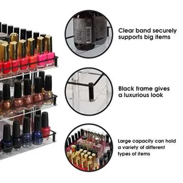 J JACKCUBE DESIGN Nail Polish Organizer, 3 Tier Acrylic 360 Rotating Display Rack Stand Makeup Cosmetics Storage Box Carousel Shelf with Black Iron Guard, Hold Up to 180 – MK302-3