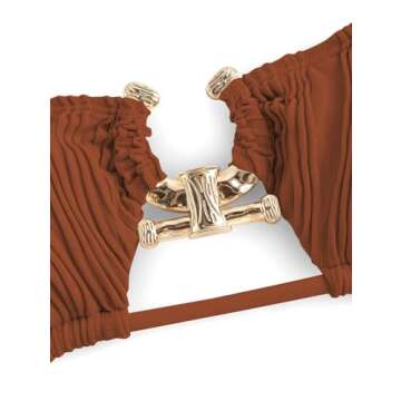 ZAFUL Women's Cutout Bikini Criss Cross Textured Metal High Leg Bikini Sets Cheeky Bikini Two Piece Swimsuit Brown