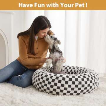 BFPETHOME Donut Dog Beds for Small Dog, Round Cat Beds for Indoor Cats, Calming Pet Bed for Puppy and Kitty with Non-Slip Bottom, Cute Fancy Dog Bed Machine Washable Plush Fabric