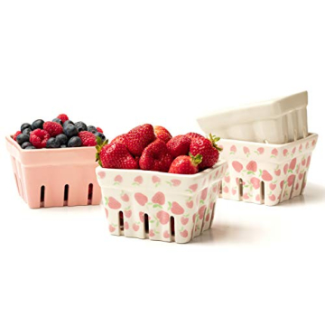 Farmhouse Ceramic Berry Basket, Colander, Strawberry Decor, Fruit Bowls/Baskets, Kawaii Kitchen bowl...