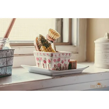 Farmhouse Ceramic Berry Basket, Colander, Strawberry Decor, Fruit Bowls/Baskets, Kawaii Kitchen bowl, Pink White and Cute Strawberry pattern Stoneware Harvest Square Bowls Set of 4