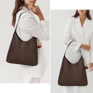 Faux Suede Hobo Bags Vegan Leather Shoulder Bag Tote for Women with Cherry Charm Slouchy Designer Ha...