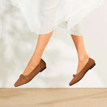 TINGRISE Women's Stylish Comfortable Ballet Flats Brown US8