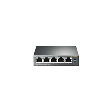TP-Link TL-SG1005P, 5 Port Gigabit PoE Switch, 4 PoE+ Ports @65W, Desktop, Plug & Play, Sturdy Metal w/ Shielded Ports, Fanless, QoS & IGMP Snooping,black