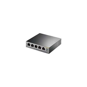 TP-Link TL-SG1005P, 5 Port Gigabit PoE Switch, 4 PoE+ Ports @65W, Desktop, Plug & Play, Sturdy Metal w/ Shielded Ports, Fanless, QoS & IGMP Snooping,black