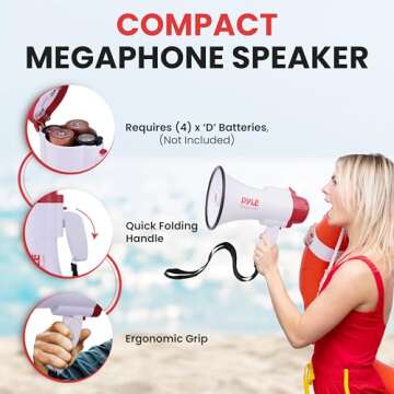 Pyle Megaphone Speaker PA Bullhorn - with Built-in Siren 30 Watt Voice Recorder & 800 Yard Range - Ideal for Football, Soccer, Baseball, Hockey, Basketball, Cheerleading Fans & Coaches - PMP35R