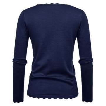 Fall Sweaters for Women 2024 Long Sleeve Crew Neck Work Pullover Top Navy Blue S