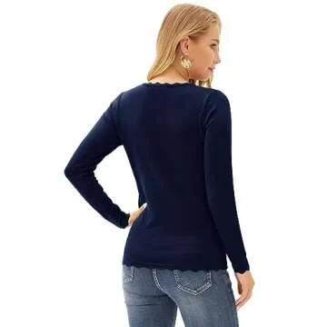 Fall Sweaters for Women 2024 Long Sleeve Crew Neck Work Pullover Top Navy Blue S