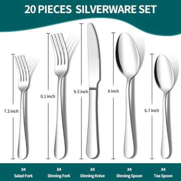20 Piece Silverware Set, ENLOY Stainless Steel Flatware Cutlery Set, Kitchen Utensil Set Service for...