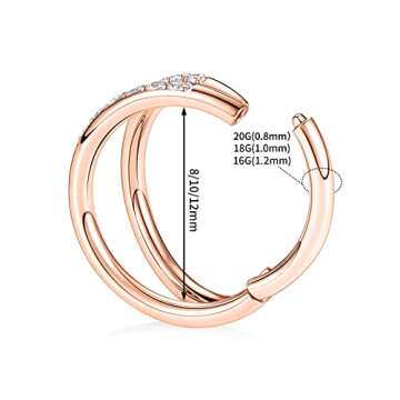 GAGABODY 16 Gauge Nose Rings 8mm Double Open Stack 16g Clicker Hoop Septum Jewelry Rose Gold Surgica...