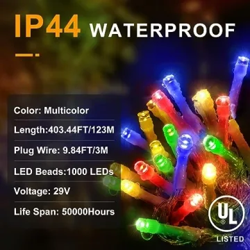 KNONEW 403ft 1000 LED Waterproof Outdoor Christmas Lights