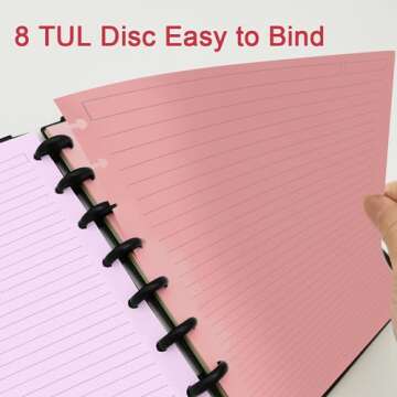 Junior Size TUL Discbound Lined Refill Paper, 8-Disc Disbound Insert, 5 Colors(20 Sheets/Color), Total 100Sheets / 200Pages, 110gsm Thicker Paper, 5.8'' x 8.2''