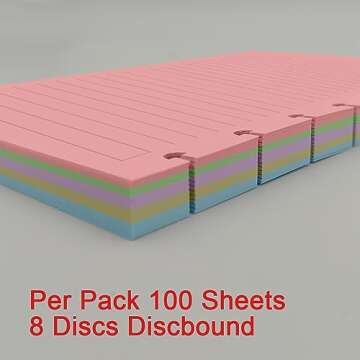 Junior Size TUL Discbound Lined Refill Paper, 8-Disc Disbound Insert, 5 Colors(20 Sheets/Color), Total 100Sheets / 200Pages, 110gsm Thicker Paper, 5.8'' x 8.2''