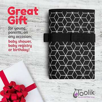 Toolik Baby Diaper Changing Pad, Extra Large (27.5 x 19.7 inch) Waterproof Mat for Stroller Walks or Diaper Bag, Fits Newborn and Toddler for Quick Change on The go, Black with 3D Cube