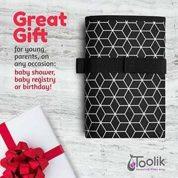Toolik Baby Diaper Changing Pad, Extra Large (27.5 x 19.7 inch) Waterproof Mat for Stroller Walks or Diaper Bag, Fits Newborn and Toddler for Quick Change on The go, Black with 3D Cube