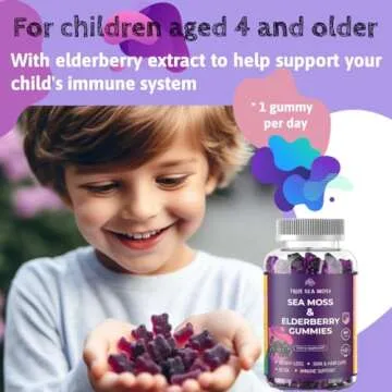 TrueSeaMoss Sea Moss Elderberry Gummies with Magnesium, Burdock Root and Bladderwrack – Daily Nutritional Support for Kids and Adults | 60pcs - Bag Pack of 1