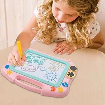 ikidsislands IKS85P [Travel Size] Magnetic Drawing Board for Toddlers, Color Magna Erasable Doodle Pad for Kids, Mess Free Write and Learn Creative Educational Toys for Toddler Girls (Pink)