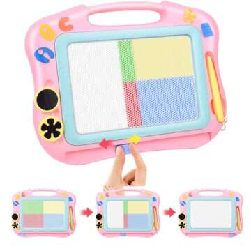 ikidsislands IKS85P [Travel Size] Magnetic Drawing Board for Toddlers, Color Magna Erasable Doodle Pad for Kids, Mess Free Write and Learn Creative Educational Toys for Toddler Girls (Pink)